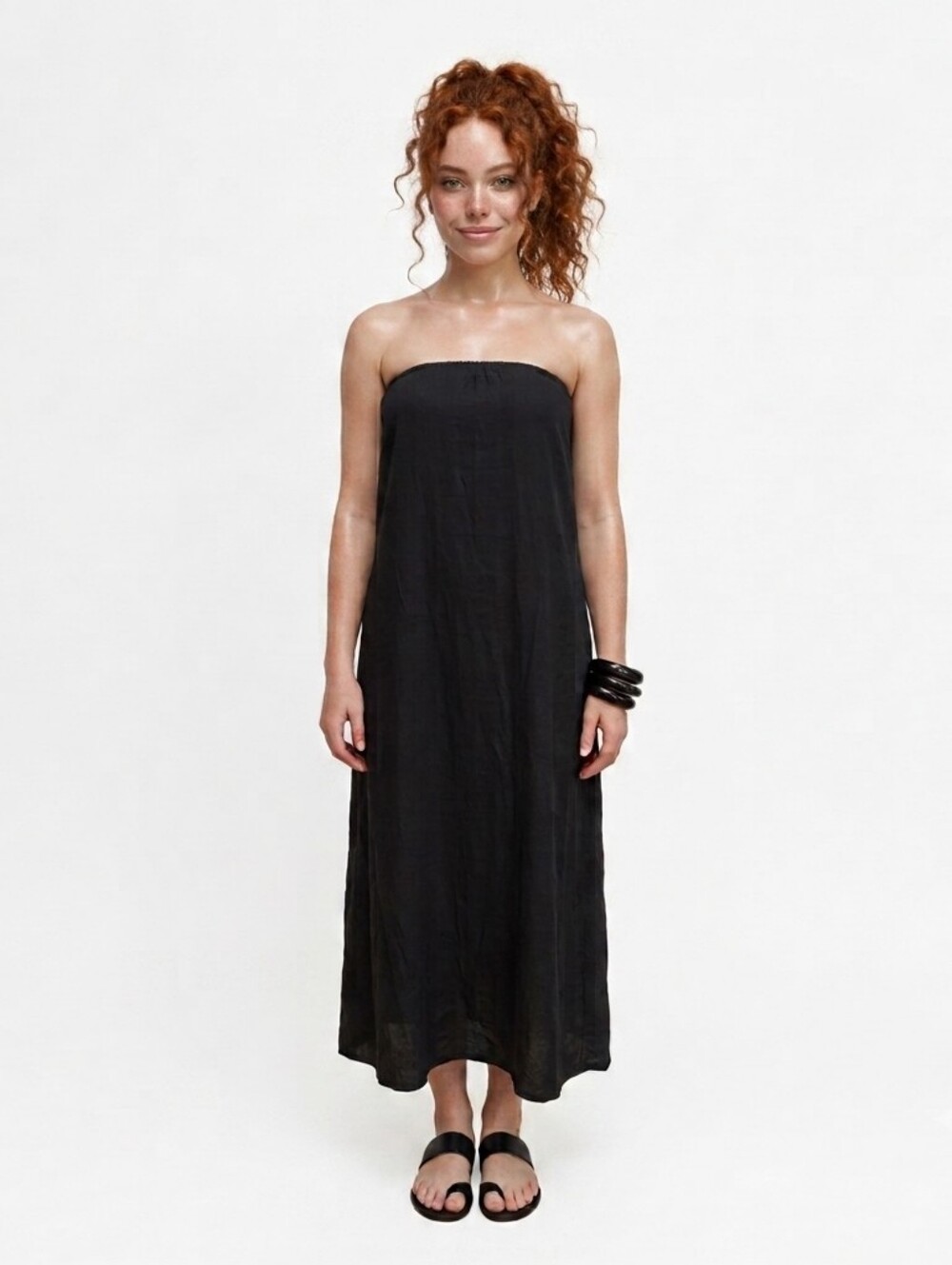 Stateside Linen Rayon Strapless Maxi Pocket Black Anthropologie Dress - Med - Picture 1 of 10